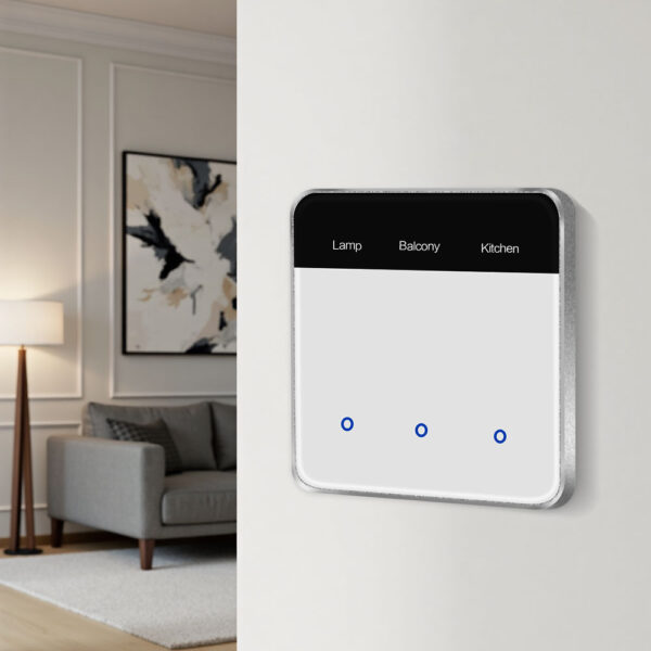 ⁦مفتاح ذكي Matter من Zemismart مع شاشة لمس لعرض اسم الغرفة وتحكم ذكي عبر WiFi، متوافق مع Google Home وApple HomeKit وSmartThings. مثالي للمنازل الذكية الحديثة.⁩ - الصورة ⁦4⁩