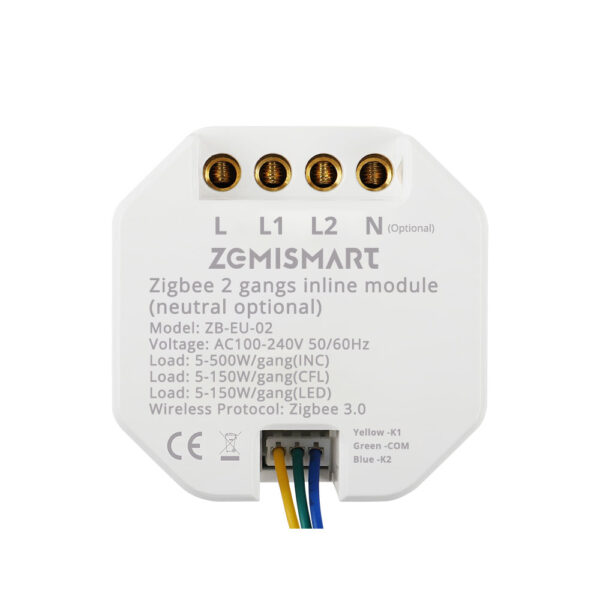 ⁦جهاز تحكم ذكي Zemismart Zigbee بمخرجين داخليين – سلك محايد اختياري وتحكم مؤقت عبر التطبيق Tuya⁩ - الصورة ⁦3⁩
