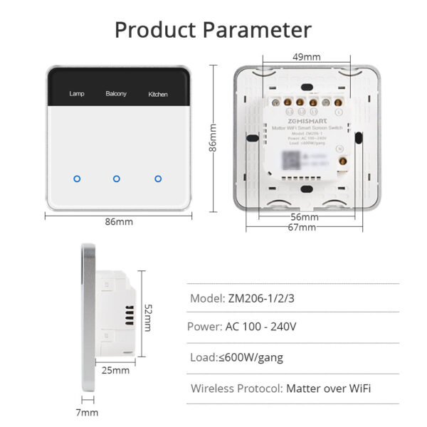 ⁦مفتاح ذكي Matter من Zemismart مع شاشة لمس لعرض اسم الغرفة وتحكم ذكي عبر WiFi، متوافق مع Google Home وApple HomeKit وSmartThings. مثالي للمنازل الذكية الحديثة. ٢⁩ - الصورة ⁦9⁩