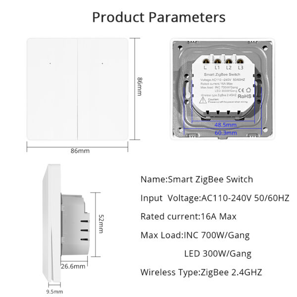 ⁦مفتاح Zemismart Zigbee بدون سلك نيوترال موديل 606-3 – مفتاح ضغط ذكي بثلاثة مخارج متوافق مع Tuya وGoogle Home⁩ - الصورة ⁦7⁩