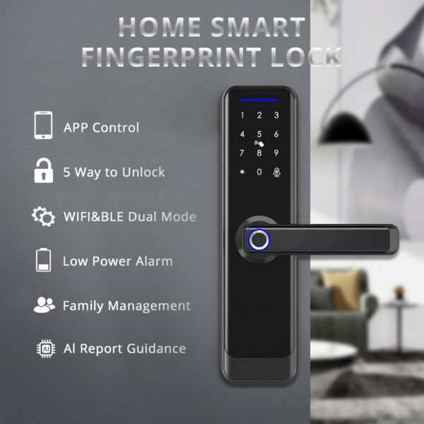 قفل باب إلكتروني ذكي Zemismart Zigbee ببصمة وكارت وكلمة مرور – مع جرس، يعمل مع تطبيق Tuya - Image 2
