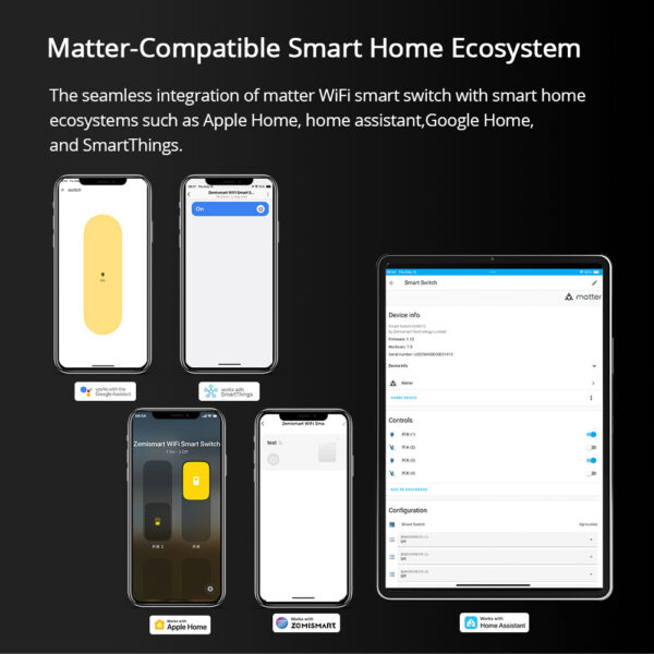 ⁦مفتاح ذكي Matter من Zemismart مع شاشة لمس لعرض اسم الغرفة وتحكم ذكي عبر WiFi، متوافق مع Google Home وApple HomeKit وSmartThings. مثالي للمنازل الذكية الحديثة. ٢⁩ - الصورة ⁦3⁩