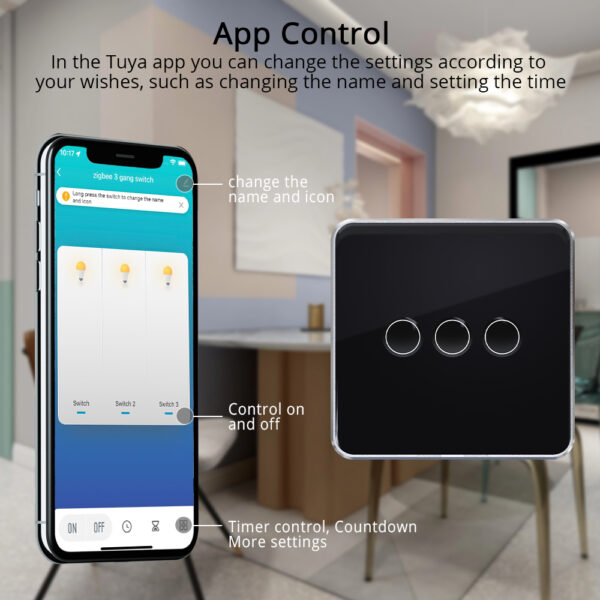 ⁦مفتاح Zemismart Zigbee الذكي مع نيوترال – لوحة لمس زجاجية للتحكم بالإضاءة متوافقة مع Tuya وAlexa وGoogle Home⁩ - الصورة ⁦4⁩