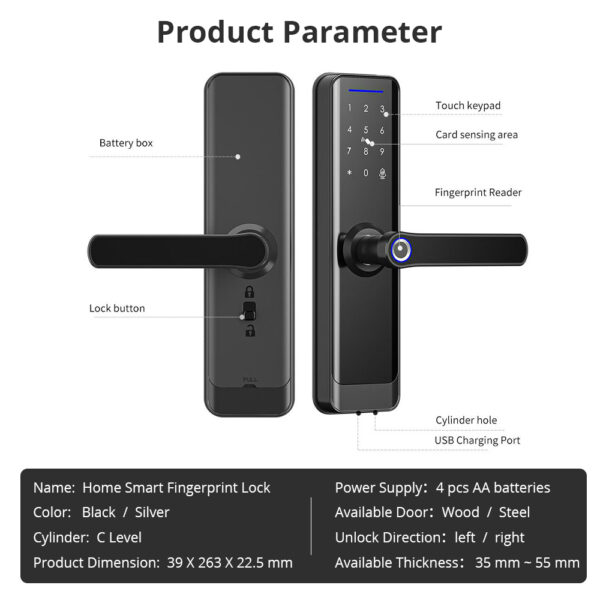 قفل باب إلكتروني ذكي Zemismart Zigbee ببصمة وكارت وكلمة مرور – مع جرس، يعمل مع تطبيق Tuya - Image 5