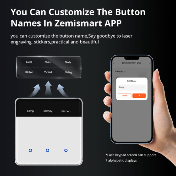 ⁦مفتاح ذكي Matter من Zemismart مع شاشة لمس لعرض اسم الغرفة وتحكم ذكي عبر WiFi، متوافق مع Google Home وApple HomeKit وSmartThings. مثالي للمنازل الذكية الحديثة. ٢⁩ - الصورة ⁦6⁩