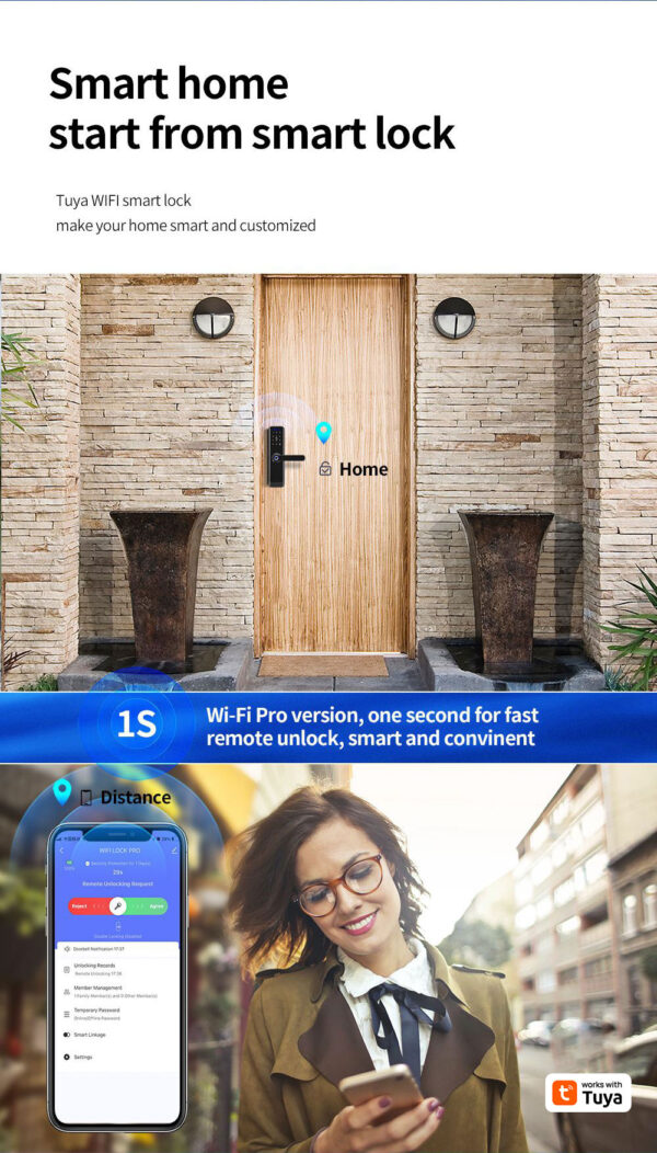 قفل باب إلكتروني ذكي Zemismart Zigbee ببصمة وكارت وكلمة مرور – مع جرس، يعمل مع تطبيق Tuya - Image 11