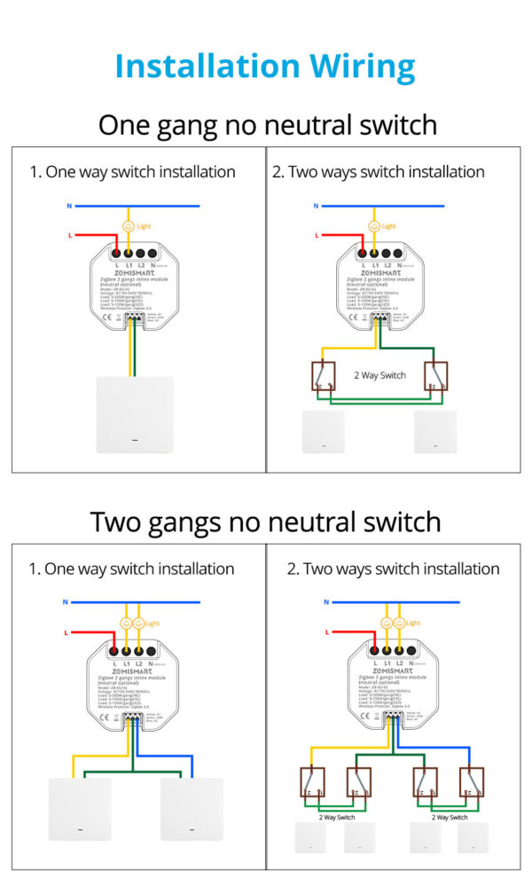 ⁦جهاز تحكم ذكي Zemismart Zigbee بمخرجين داخليين – سلك محايد اختياري وتحكم مؤقت عبر التطبيق Tuya⁩ - الصورة ⁦5⁩