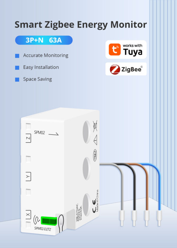 ⁦جهاز قياس الطاقة Zemismart Zigbee ثلاثي الأطوار – مقياس كهربائي ذكي 63 أمبير يعمل مع Tuya وHome Assistant⁩ - الصورة ⁦2⁩
