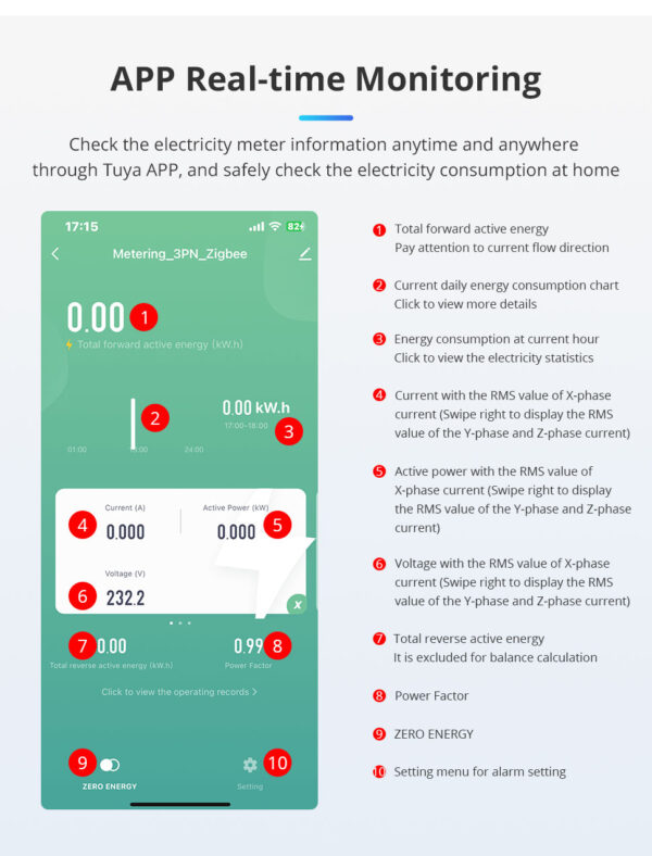 ⁦جهاز قياس الطاقة Zemismart Zigbee ثلاثي الأطوار – مقياس كهربائي ذكي 63 أمبير يعمل مع Tuya وHome Assistant⁩ - الصورة ⁦7⁩