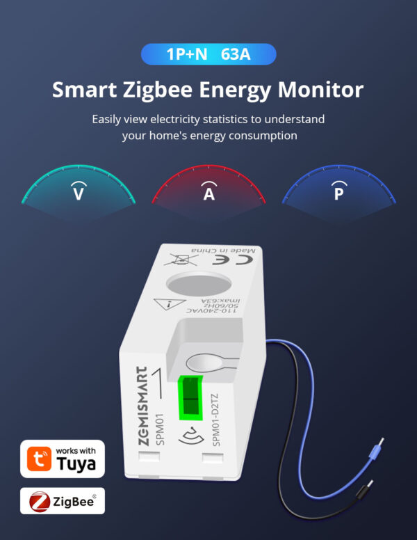 ⁦جهاز مراقبة الطاقة الذكي من Zemismart عبر Zigbee – قياس فوري 1 فاز 110/240 فولت – متوافق مع Tuya وSmart Life⁩ - الصورة ⁦4⁩