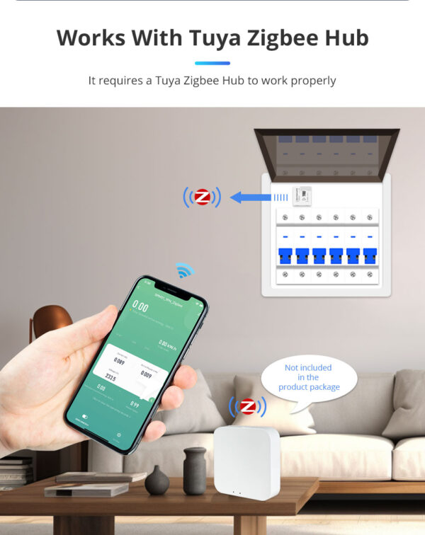 ⁦جهاز مراقبة الطاقة الذكي من Zemismart عبر Zigbee – قياس فوري 1 فاز 110/240 فولت – متوافق مع Tuya وSmart Life⁩ - الصورة ⁦7⁩