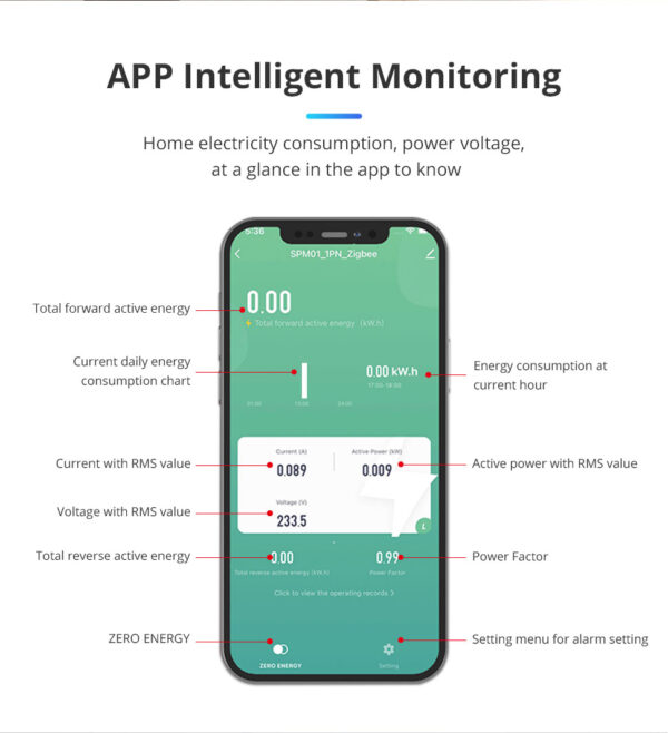 ⁦جهاز مراقبة الطاقة الذكي من Zemismart عبر Zigbee – قياس فوري 1 فاز 110/240 فولت – متوافق مع Tuya وSmart Life⁩ - الصورة ⁦8⁩