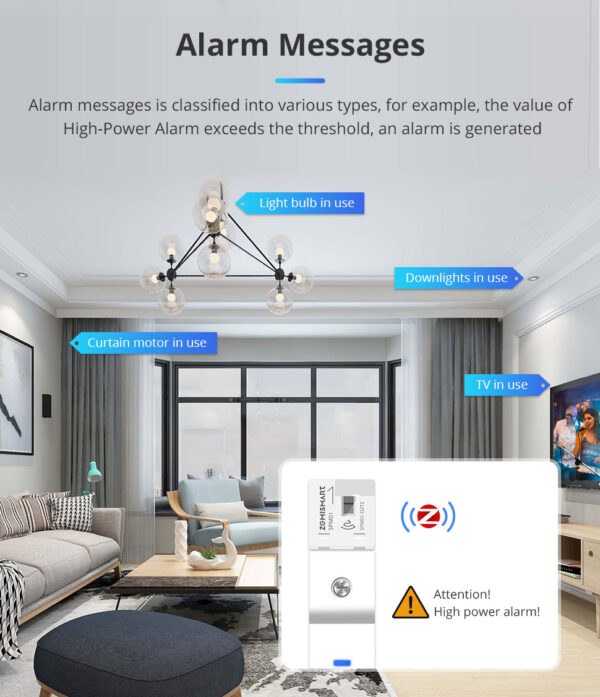 ⁦جهاز مراقبة الطاقة الذكي من Zemismart عبر Zigbee – قياس فوري 1 فاز 110/240 فولت – متوافق مع Tuya وSmart Life⁩ - الصورة ⁦9⁩