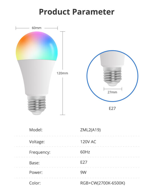 ⁦لمبة Zemismart Zigbee 3.0 الذكية RGBW قاعدة E27 – تحكم بالألوان متوافق مع Tuya وAlexa وGoogle Home⁩ - الصورة ⁦10⁩