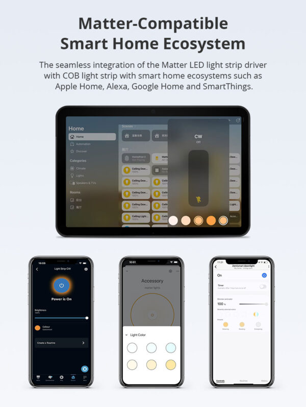 ⁦وحدة تحكم بشريط إضاءة ذكي Matter من Zemismart – تدعم WiFi وAlexa وGoogle وتعمل مع شريط COB RGBCW بجهد 24 فولت⁩ - الصورة ⁦5⁩