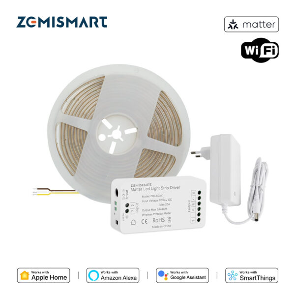 وحدة تحكم بشريط إضاءة ذكي Matter من Zemismart – تدعم WiFi وAlexa وGoogle وتعمل مع شريط COB RGBCW بجهد 24 فولت