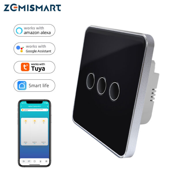 ⁦مفتاح Zemismart Zigbee الذكي مع نيوترال – لوحة لمس زجاجية للتحكم بالإضاءة متوافقة مع Tuya وAlexa وGoogle Home⁩ - الصورة ⁦9⁩