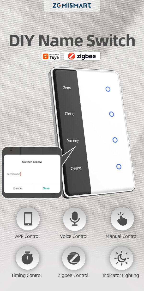 ⁦مفتاح ذكي Matter من Zemismart – شاشة لمس مع عرض الاسم وتحكم عبر Alexa وGoogle وSiri – يعمل عبر WiFi ويدعم HomeKit⁩ - الصورة ⁦2⁩