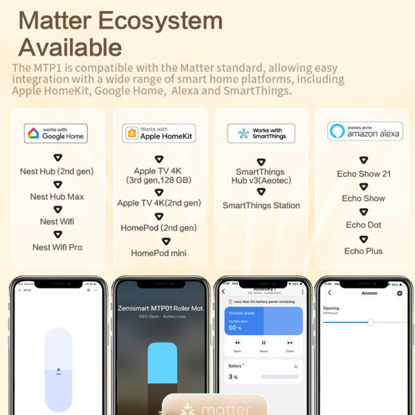⁦محرك ستائر ذكي Matter من Zemismart – يعمل بالبطارية ويدعم HomeKit وGoogle وسيري⁩ - الصورة ⁦17⁩