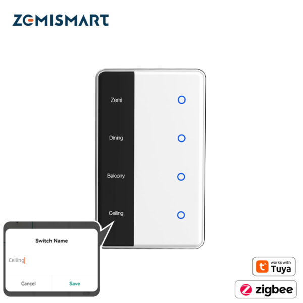 مفتاح ذكي Matter من Zemismart – شاشة لمس مع عرض الاسم وتحكم عبر Alexa وGoogle وSiri – يعمل عبر WiFi ويدعم HomeKit