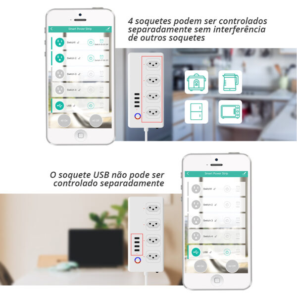 ⁦Zemismart موزع طاقة ذكي WiFi – 4 منافذ كهرباء مستقلة مع 4 مفاتيح تحكم وUSB شحن 2.1A يعمل مع Tuya وSmart Life⁩ - الصورة ⁦3⁩