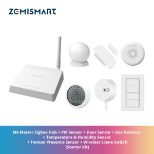 Zemismart Matter Zigbee سمارت هوم هب – طقم بداية Matter Bridge مع حساس وجهاز تحكم IR يدعم Google Home و SmartThings و Tuya