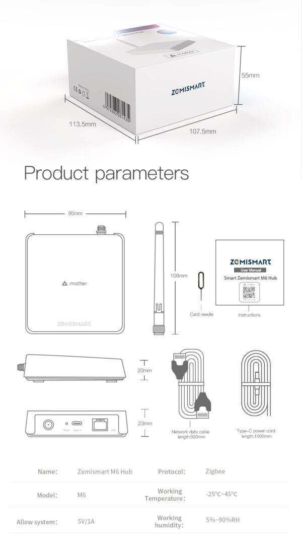 ⁦Zemismart Matter Zigbee سمارت هوم هب – طقم بداية Matter Bridge مع حساس وجهاز تحكم IR يدعم Google Home و SmartThings و Tuya⁩ - الصورة ⁦5⁩