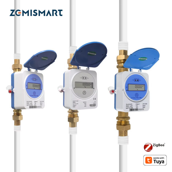 Zemismart عداد مياه ذكي Zigbee – قياس تدفق واستهلاك المياه بشاشة LCD رقمية IP68 متوافق مع Tuya وSmart Life