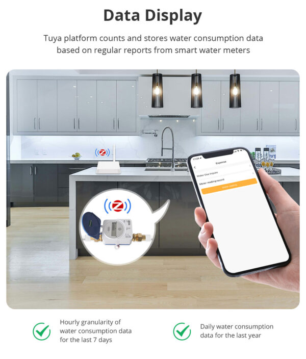 ⁦Zemismart عداد مياه ذكي Zigbee – قياس تدفق واستهلاك المياه بشاشة LCD رقمية IP68 متوافق مع Tuya وSmart Life⁩ - الصورة ⁦4⁩
