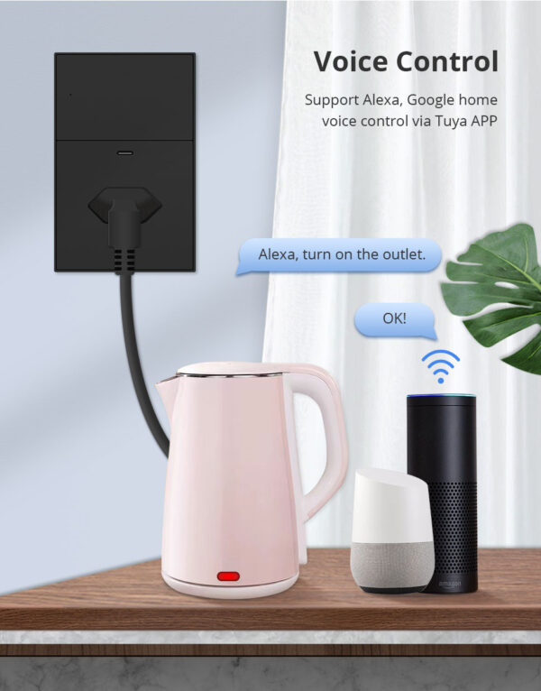⁦Zemismart مقبس ذكي Zigbee برازيلي أسود 10A مع منفذ شحن Type C وتحكم عبر تطبيق Tuya وSmart Life⁩ - الصورة ⁦5⁩