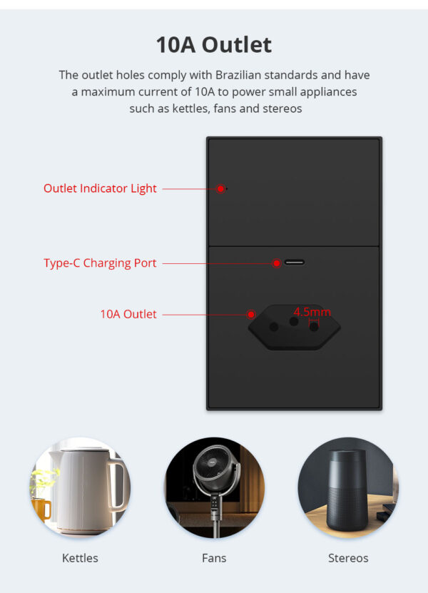 ⁦Zemismart مقبس ذكي Zigbee برازيلي أسود 10A مع منفذ شحن Type C وتحكم عبر تطبيق Tuya وSmart Life⁩ - الصورة ⁦9⁩