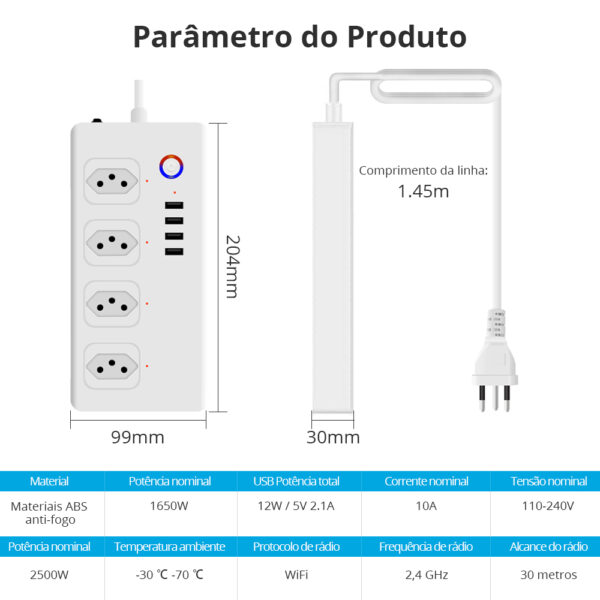 ⁦Zemismart موزع طاقة ذكي WiFi – 4 منافذ كهرباء مستقلة مع 4 مفاتيح تحكم وUSB شحن 2.1A يعمل مع Tuya وSmart Life⁩ - الصورة ⁦7⁩