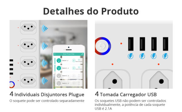 ⁦Zemismart موزع طاقة ذكي WiFi – 4 منافذ كهرباء مستقلة مع 4 مفاتيح تحكم وUSB شحن 2.1A يعمل مع Tuya وSmart Life⁩ - الصورة ⁦8⁩