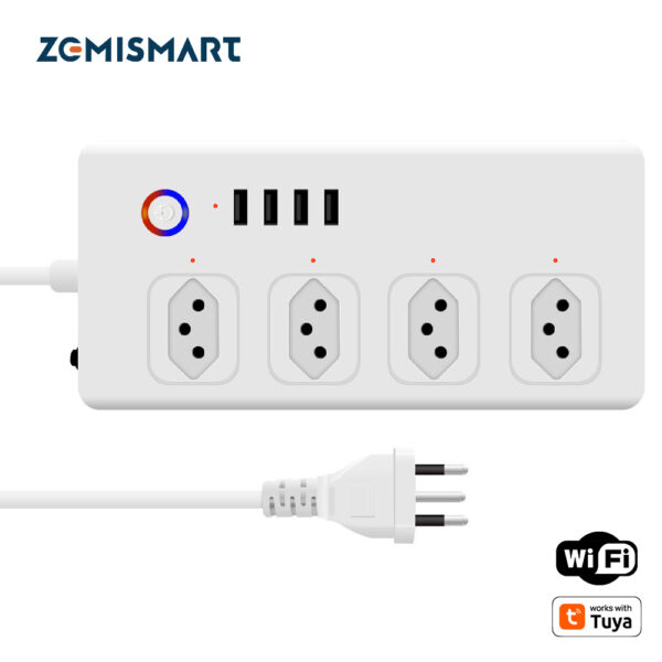 Zemismart موزع طاقة ذكي WiFi – 4 منافذ كهرباء مستقلة مع 4 مفاتيح تحكم وUSB شحن 2.1A يعمل مع Tuya وSmart Life