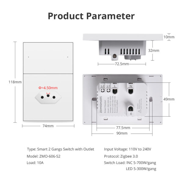 ⁦Zemismart مفتاح إضاءة ذكي Zigbee 2 عصابة مع مقبس برازيلي⁩ - الصورة ⁦14⁩