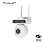 كاميرا Zemismart الخارجية المقاومة للماء تعمل مع Tuya Wifi ذات العدسة المزدوجة والشاشة المزدوجة والتتبع والحماية الأمنية والمراقبة وبطاقة SD 3MP + 3MP ومستشعر الحركة AI